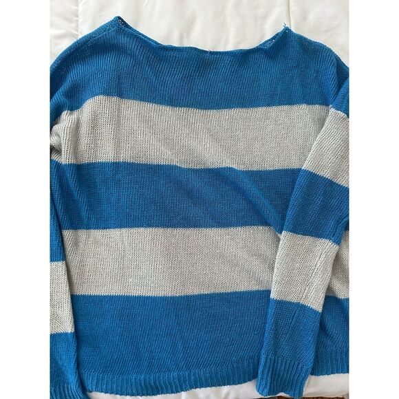 THEORY Women's Blue Gray Stripped Boat Neck Sweater Size Small Casual Chic Trend - Picture 3 of 9